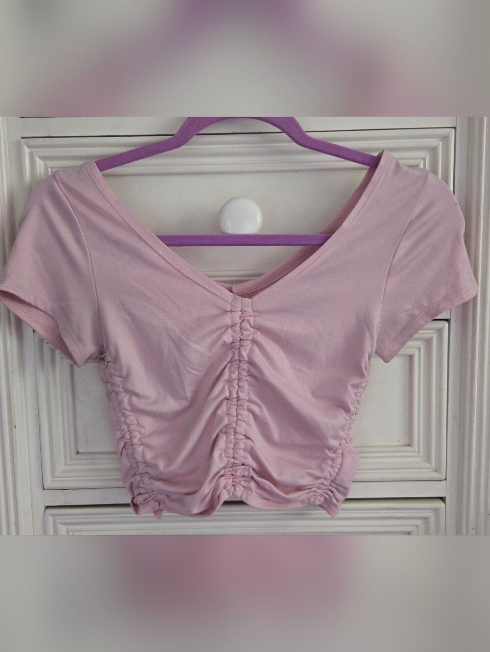 Urban Outfitters Pink Ruched V-Neck Crop Top Size L